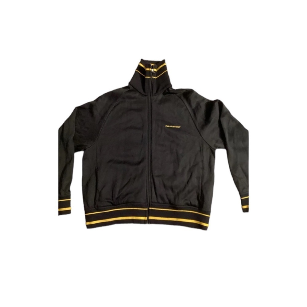 RALPH LAUREN POLO SPORT Vintage Windbreaker Jacket in Black w/ Gold Stripe XL - Picture 3 of 6